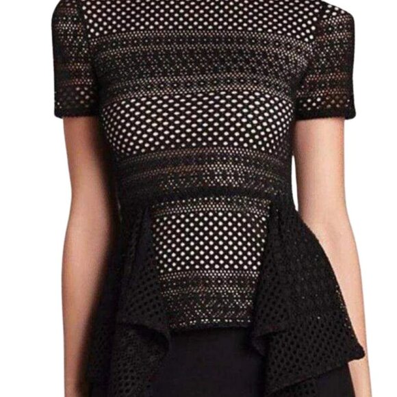 EUC BCBGMaxAzria "Vicktoria" Mixed-Knit Black Peplum Top Size XS - Picture 2 of 11